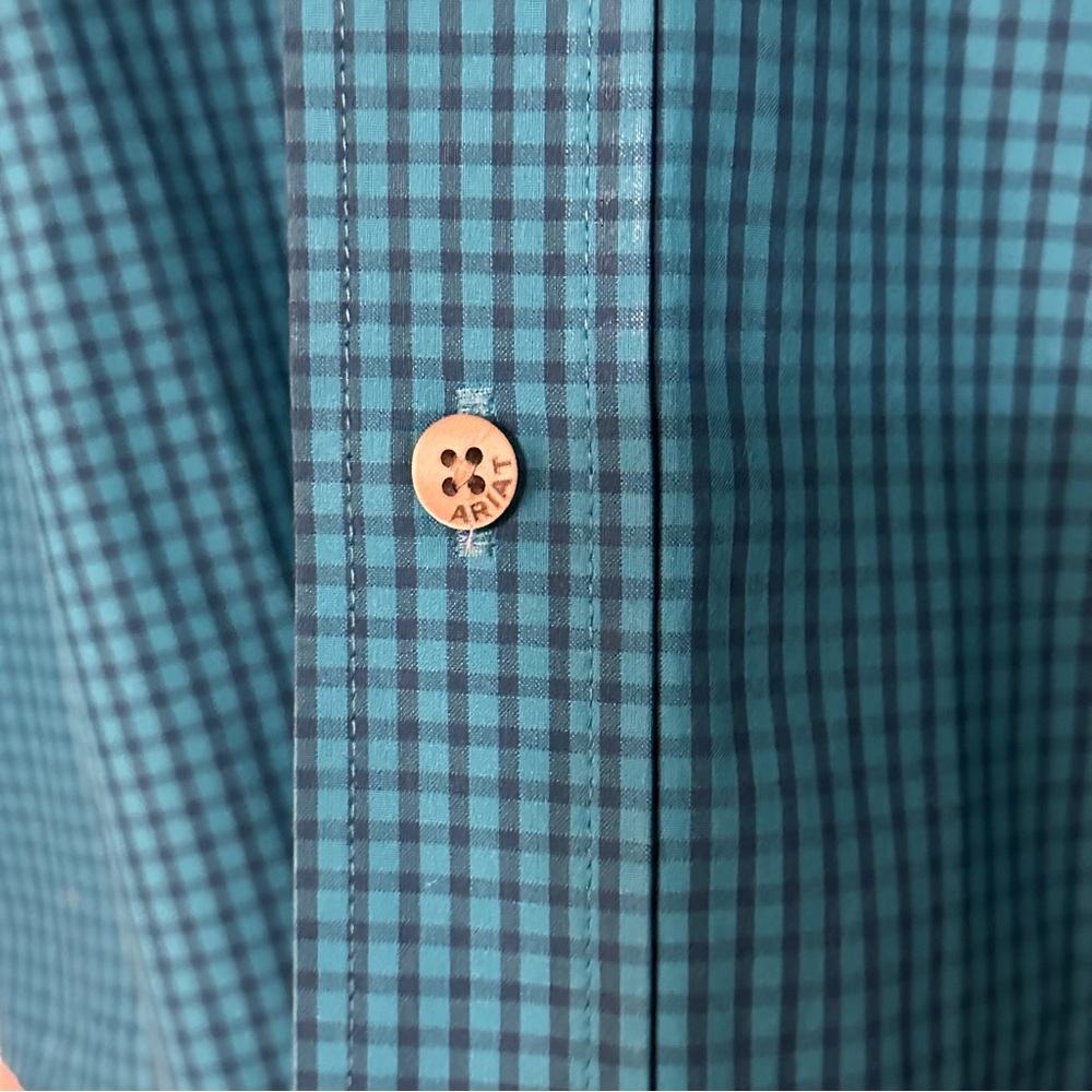 Ariat Pro Tech men’s. Small Teal Long Sleeve Button-Up Shirt - Picture 3 of 7
